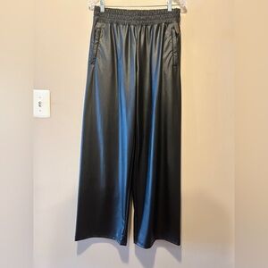 aerie offline Black Faux Leather Wide-Leg Trousers